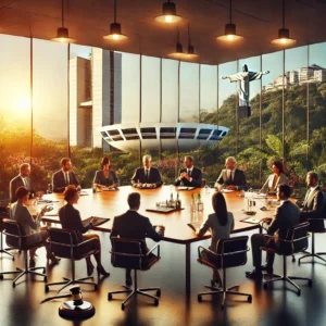 A-professional-scene-representing-corporate-governance-in-Brazil-featuring-a-modern-conference-table-with-diverse-individuals-engaged-in-a-meeting