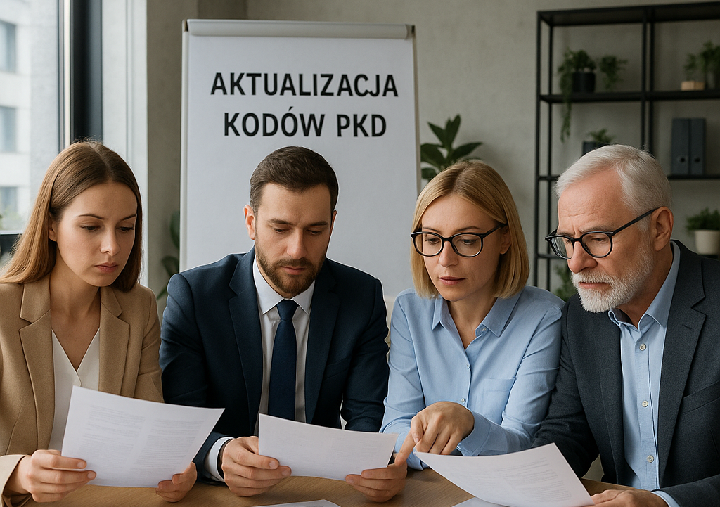 rofessionals reviewing documents for the PKD 2025 code update Poland